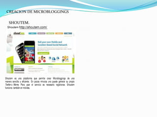 CREACION DE MICROBLOGGINGS

 SHOUTEM.
 