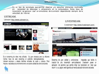 STEAMING.




USTREAM.
                       LIVESTREAM.
 