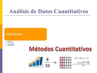 Análisis de Datos Cuantitativos
Individuales
• SPSS
• IDAMS
 