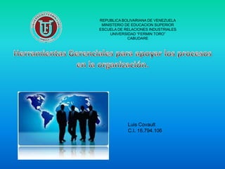 REPUBLICA BOLIVARIANA DE VENEZUELA
 MINISTERIO DE EDUCACION SUPERIOR
ESCUELA DE RELACIONES INDUSTRIALES
     UNIVERSIDAD “FERMIN TORO”
             CABUDARE




            Luis Covault
            C.I. 16.794.106
 