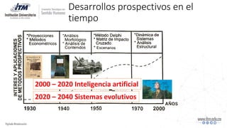 Desarrollos prospectivos en el
tiempo
2000 – 2020 Inteligencia artificial
2020 – 2040 Sistemas evolutivos
 