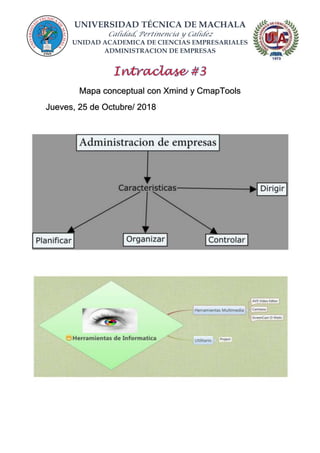 UNIVERSIDAD TÉCNICA DE MACHALA
Calidad, Pertinencia y Calidez
UNIDAD ACADEMICA DE CIENCIAS EMPRESARIALES
ADMINISTRACION DE EMPRESAS
Mapa conceptual con Xmind y CmapTools
Jueves, 25 de Octubre/ 2018
 