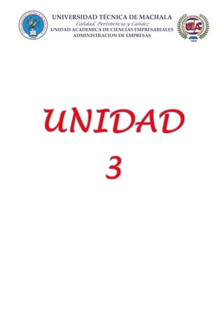 UNIVERSIDAD TÉCNICA DE MACHALA
Calidad, Pertinencia y Calidez
UNIDAD ACADEMICA DE CIENCIAS EMPRESARIALES
ADMINISTRACION DE EMPRESAS
 