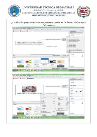 UNIVERSIDAD TÉCNICA DE MACHALA
Calidad, Pertinencia y Calidez
UNIDAD ACADEMICA DE CIENCIAS EMPRESARIALES
ADMINISTRACION DE EMPRESAS
¿Cual es la propiedad que me permite cambiar la forma del mapa?
Estructura
 