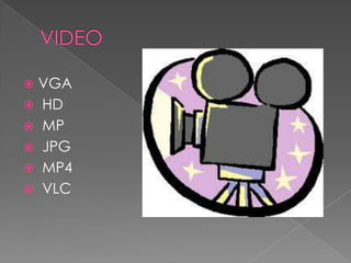 VGA
 HD
 MP
 JPG
 MP4
 VLC


 