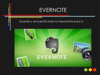 EVERNOTE
Guarda y encuentra todo lo importante para ti.
 