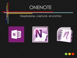 ONENOTE
Desplazarse, capturar, encontrar.
 