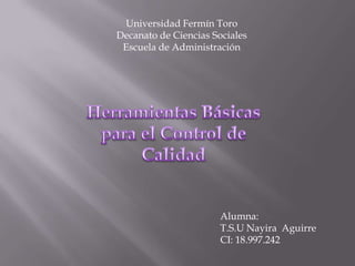 Universidad Fermín Toro
Decanato de Ciencias Sociales
 Escuela de Administración




                       Alumna:
                       T.S.U Nayira Aguirre
                       CI: 18.997.242
 