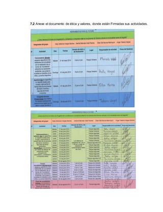 7.2 Anexe el documento de ética y valores, donde están Firmadas sus actividades. 
 