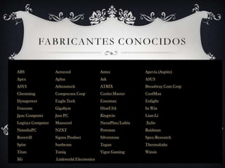 Fabricantes conocidos