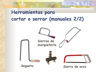 Herramientas para  cortar o serrar (manuales 2/2) Sierra de arco Segueta Sierras de marquetería 