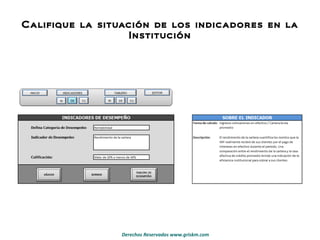 Califique la situación de los indicadores en la Institución 