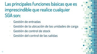 Las principales funciones básicas que es
imprescindible que realice cualquier
SGA son:
▪ Gestión de entradas
▪ Gestión de la ubicación de las unidades de carga
▪ Gestión de control de stock
▪ Gestión del control de las salidas
13
 