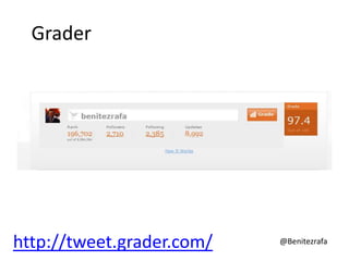 Grader




http://tweet.grader.com/   @Benitezrafa
 
