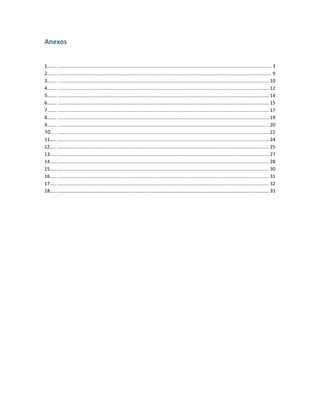 Anexos


1…….. .................................................................................................................................................................. 3
2…….. .................................................................................................................................................................. 9
3…….. ................................................................................................................................................................ 10
4…….. ................................................................................................................................................................ 12
5…….. ................................................................................................................................................................ 14
6…….. ................................................................................................................................................................ 15
7…….. ................................................................................................................................................................ 17
8…….. ................................................................................................................................................................ 19
9…….. ................................................................................................................................................................ 20
10.… ................................................................................................................................................................ 22
11….. ................................................................................................................................................................. 24
12….. ................................................................................................................................................................. 25
13….. ................................................................................................................................................................. 27
14….. ................................................................................................................................................................. 28
15….. ................................................................................................................................................................. 30
16….. ................................................................................................................................................................. 31
17….. ................................................................................................................................................................. 32
18….. ................................................................................................................................................................. 33
 