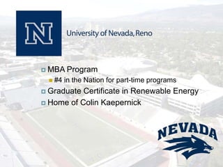  MBA    Program
   #4   in the Nation for part-time programs
 Graduate Certificate in Renewable Energy
 Home of Colin ...