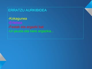 ERRATZU AURKIBIDEA
-Kokagunea
-Erliebea
-Festak eta argazki bat
-Ur-jauzia eta bere argazkia...
 