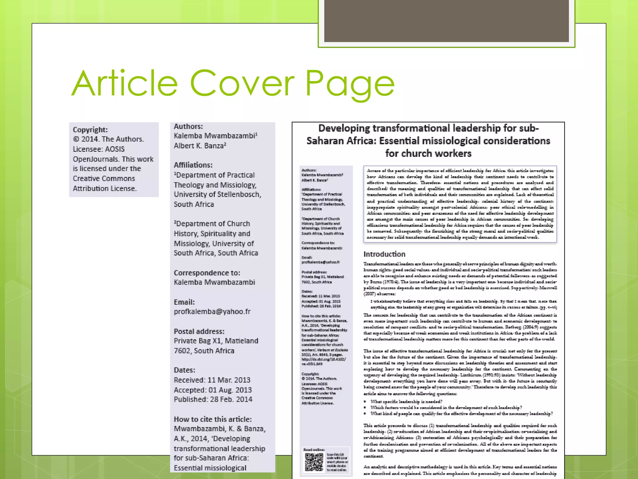 Article Cover Page  
