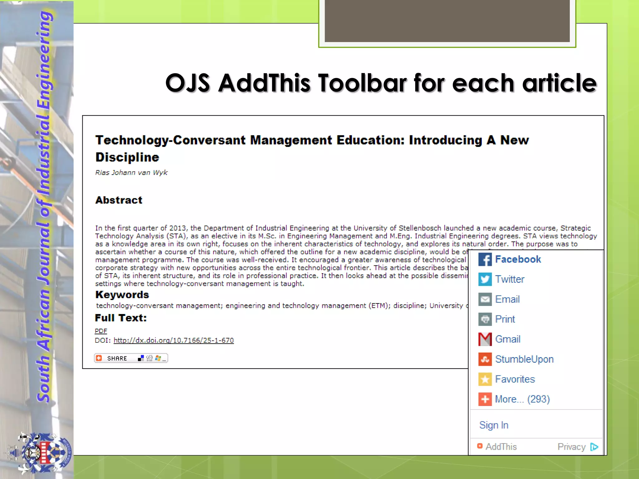 OJS AddThis Toolbar for each article  