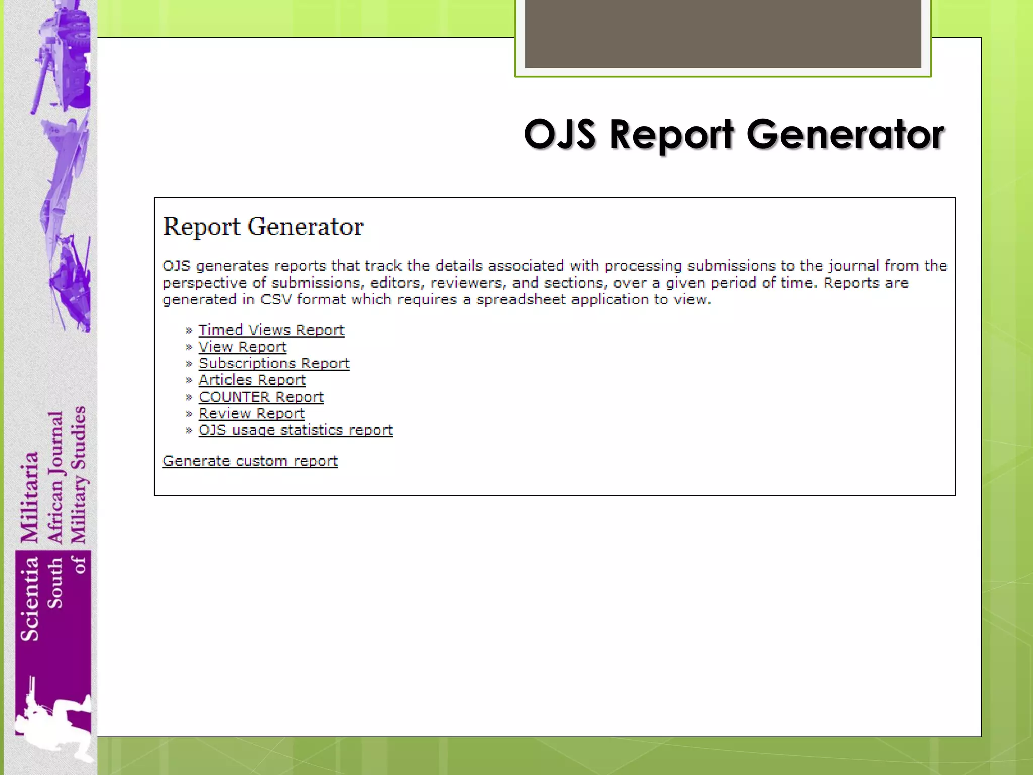 OJS Report Generator  
