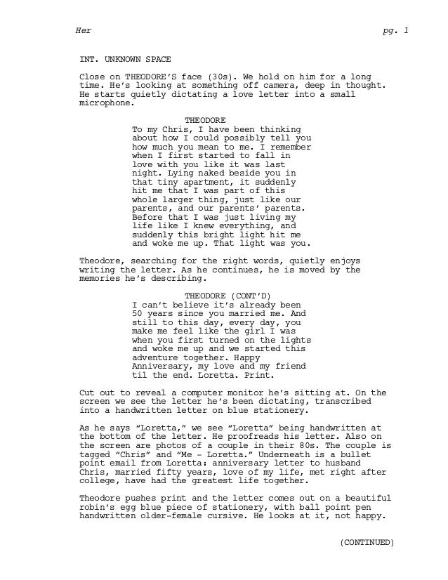 her screenplay anniversary letter for him