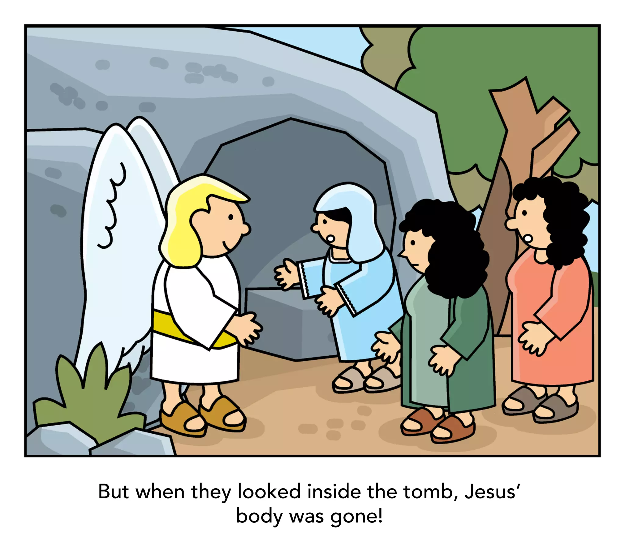 But when they looked inside the tomb, Jesus’
              body was gone!
 