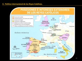 24
4.- Política internacional de los Reyes Católicos.
 
