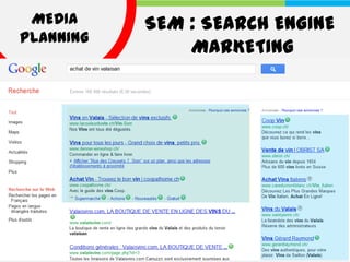 MEDIA     SEM : SEARCH ENGINE
PLANNING
               MARKETING
 