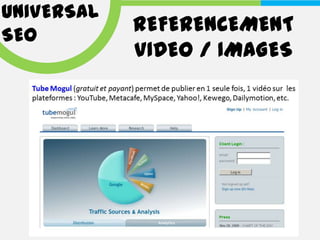 UNIVERSAL
SEO
            REFERENCEMENT
            VIDEO / IMAGES
 