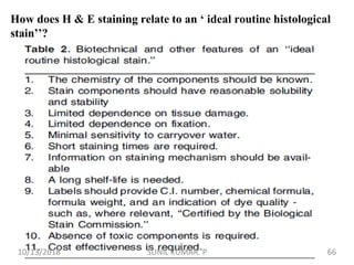 How does H & E staining relate to an ‘ ideal routine histological
stain’’?
10/13/2018 66SUNIL KUMAR. P
 