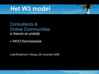 Het W3 model Consultants &  Online Communities in theorie en praktijk »  NIVO Kennissessie Lode Broekman | Weesp, 25 november 2008 