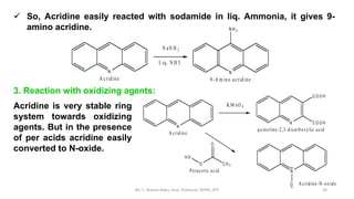 Mr. C. Naresh Babu, Asst. Professor, RIPER, ATP 39
 So, Acridine easily reacted with sodamide in liq. Ammonia, it gives 9...
