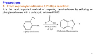 Preparations
1. From o-phenylenediamine / Phillips reaction:
It is the most important method of preparing benzimidazole by...
