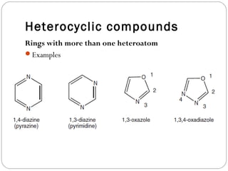 Heterocyclic compounds
Rings with more than one heteroatom
Examples
 