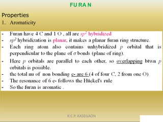 Properties
1. Aromaticity
FU RA N
R.C.P. KASEGAON
 