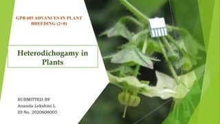 Heterodichogamy in
Plants
GPB 605 ADVANCES IN PLANT
BREEDING (2+0)
SUBMITTED BY
Ananda Lekshmi L
ID No. 2020608005
 