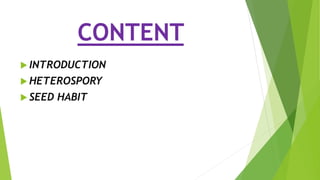 CONTENT
 INTRODUCTION
 HETEROSPORY
 SEED HABIT
 