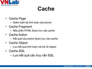 Cache
• Cache Page
– Giảm toàn bộ tính toán của server
• Cache Fragment
– Một phần HTML được lưu vào cache
• Cache Action
– Kết quả của action được lưu vào cache
• Cache Object
– Lưu kết quả tính toán mà trả về object
• Cache SQL
– Lưu kết quả câu truy vấn SQL
38
 