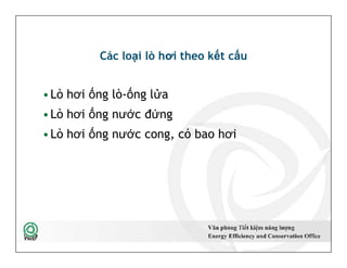 Các loại lò hơi theo kết cấu
•Lò hơi ống lò-ống lửa
•Lò hơi ống nước đứng
•Lò hơi ống nước cong, có bao hơi
•Lò hơi ống lò-ống lửa
•Lò hơi ống nước đứng
•Lò hơi ống nước cong, có bao hơi
7
 