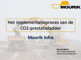 Het implementatieproces van de
CO2-prestatieladder
Mourik Infra
Cora de Groot
CO2 en MVO-coördinator
Mourik Groot-Ammers B.V.
 