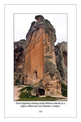 132
Grob frigijskog mitskog kralja Midasa uklesan je u
stijenu oblika kao tύla (tobolac i vodijer).
 