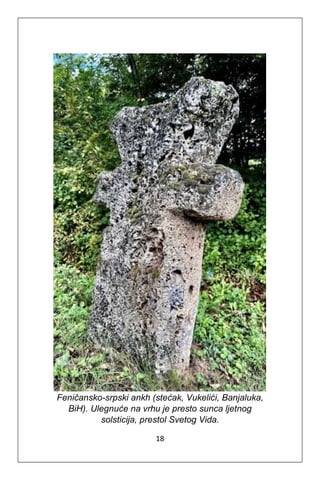 18
Feničansko-srpski ankh (stećak, Vukelići, Banjaluka,
BiH). Ulegnuće na vrhu je presto sunca ljetnog
solsticija, prestol Svetog Vida.
 