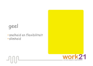 geel
• snelheid en flexibiliteit
• slimheid
 