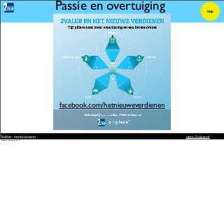 Passie en overtuiging

Hulp

facebook.com/hetnieuweverdienen

Twitter: henkvancann
Tuesday, November 26, 13

www.2value.nl

 