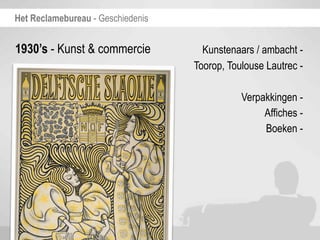 Het Reclamebureau - Geschiedenis


1930’s - Kunst & commercie           Kunstenaars / ambacht -
                                   Toorop, Toulouse Lautrec -

                                              Verpakkingen -
                                                   Affiches -
                                                   Boeken -
 