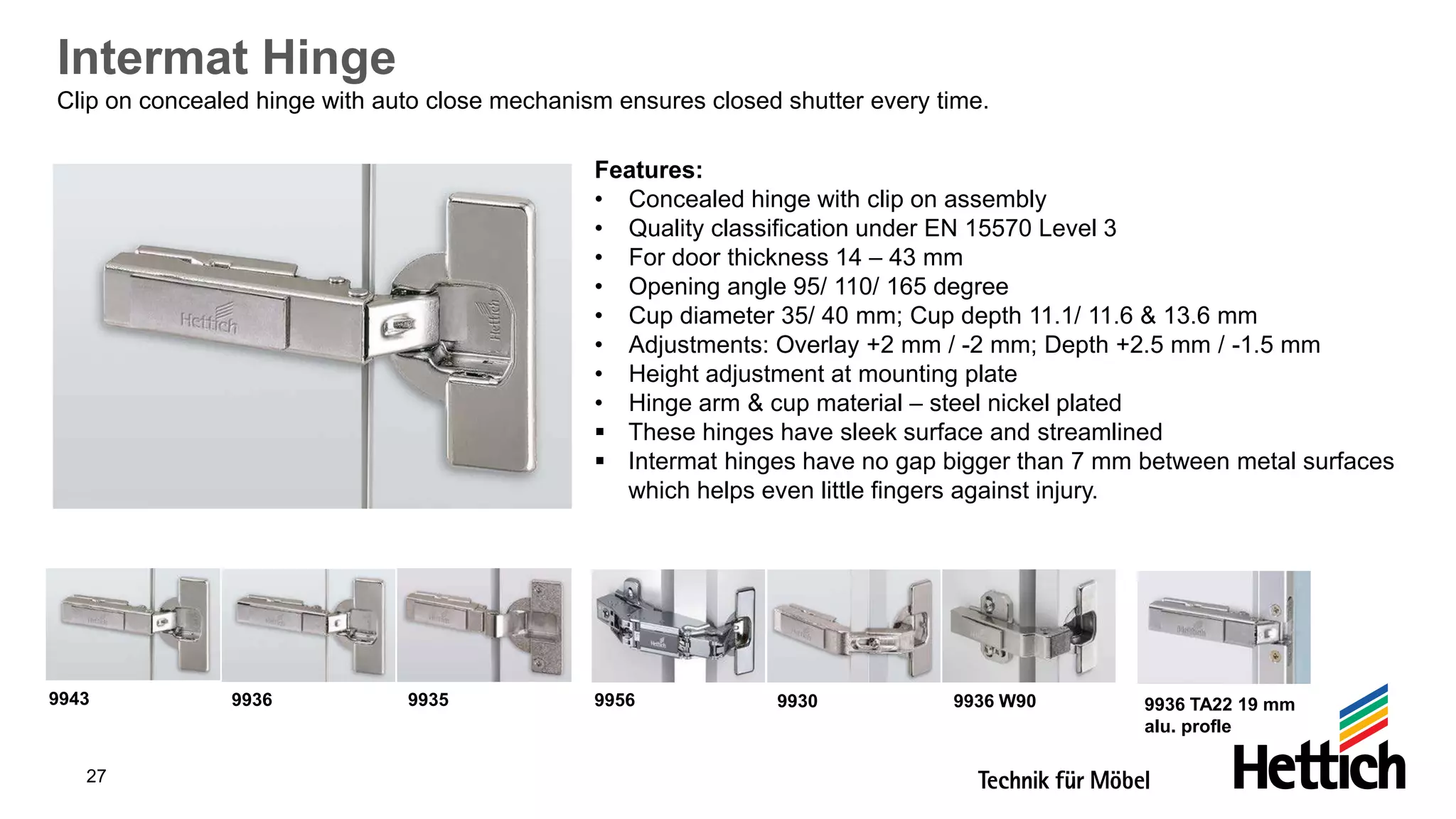 Hettich Hinges Product Range PDF