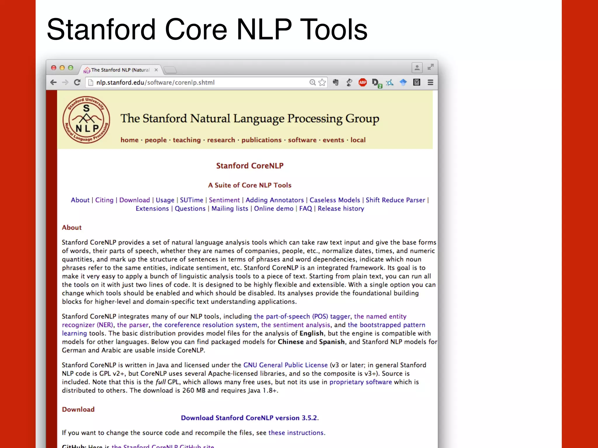 Stanford Core NLP Tools
 