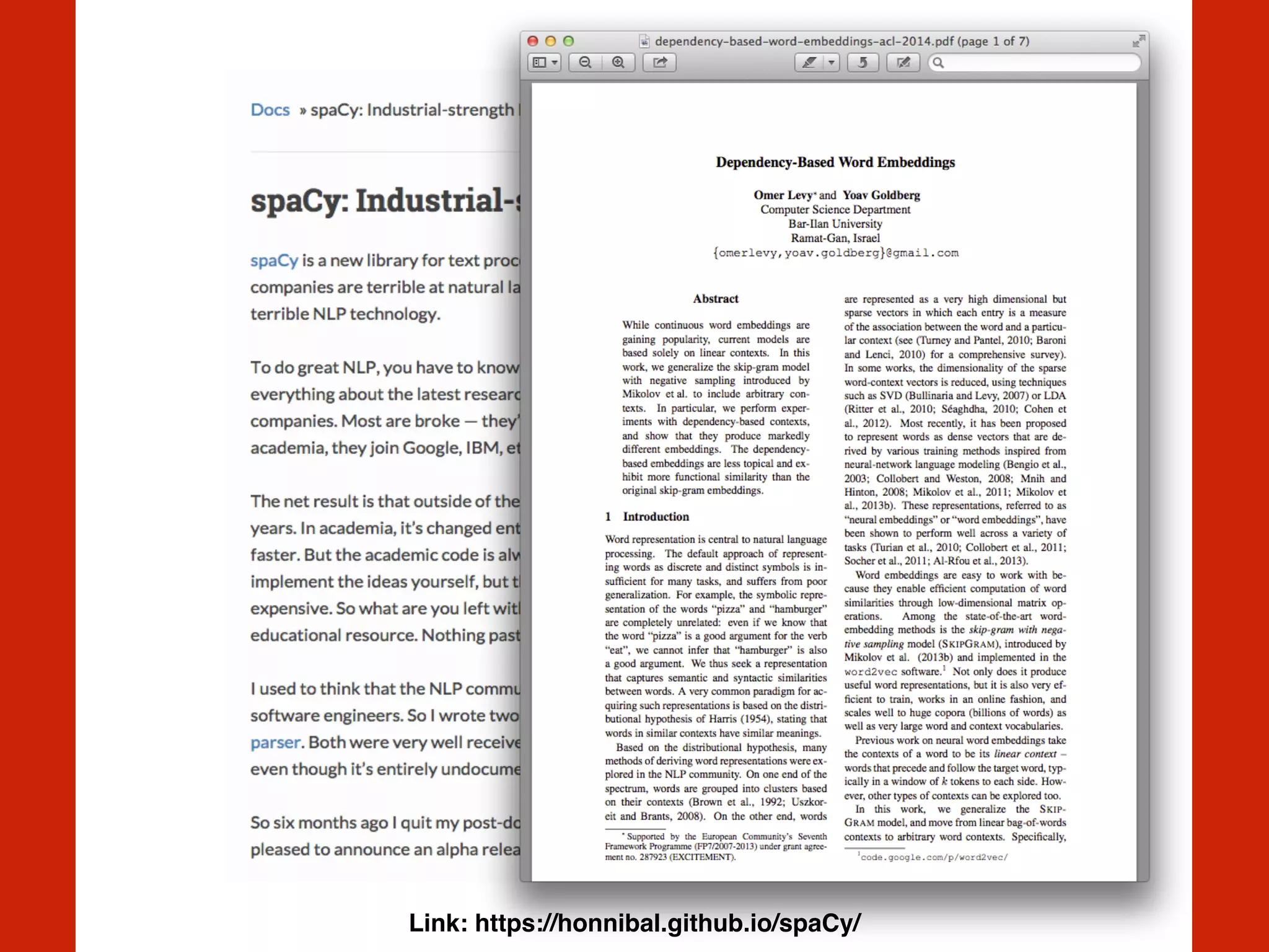 Link: https://honnibal.github.io/spaCy/
 