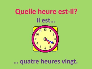 Quelle heure est-il? Il est… …  quatre heures vingt. 
