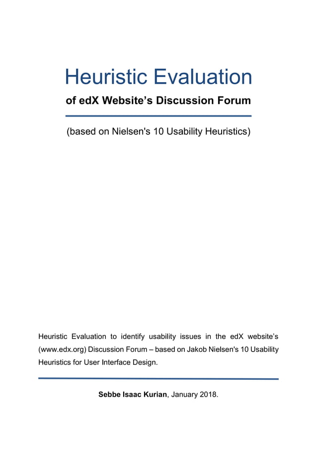 Heuristic Evaluation based on Nielsen's 10 Usability Heuristics